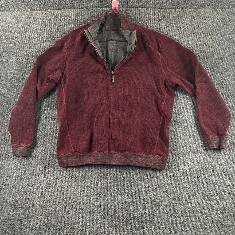 Tommy Bahama Sweater Men's XL Crimson Red Quarter Zip
